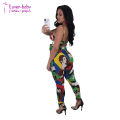 Graphic Colorful Print Straps Crop Top and Pants